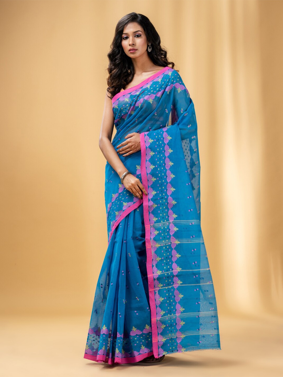 

Charukriti Woven Design Pure Cotton Taant Saree, Blue
