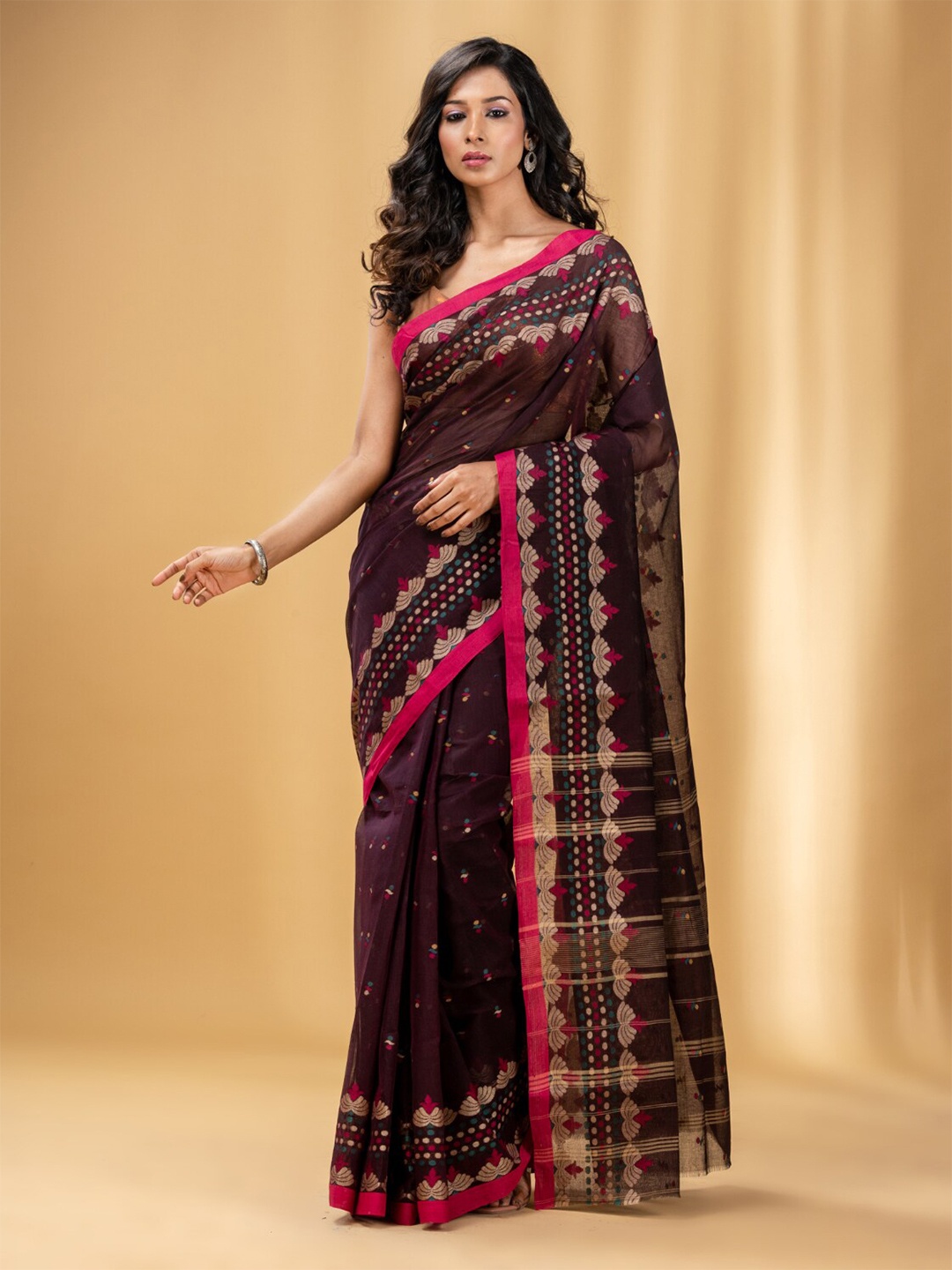 

Charukriti Woven Design Pure Cotton Taant Saree, Purple