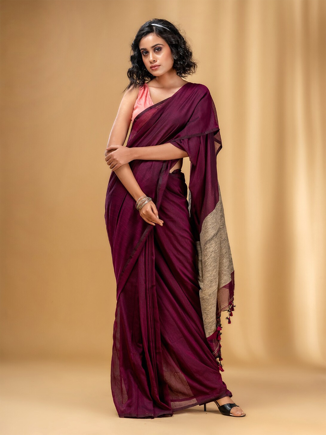 

Charukriti Tasseled Pure Cotton Saree, Purple