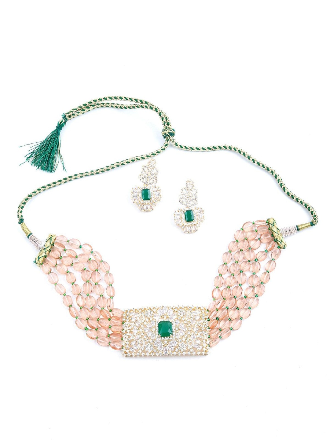 

ODETTE Gold-Plated Stone Studded & Beaded Necklace & Earrings