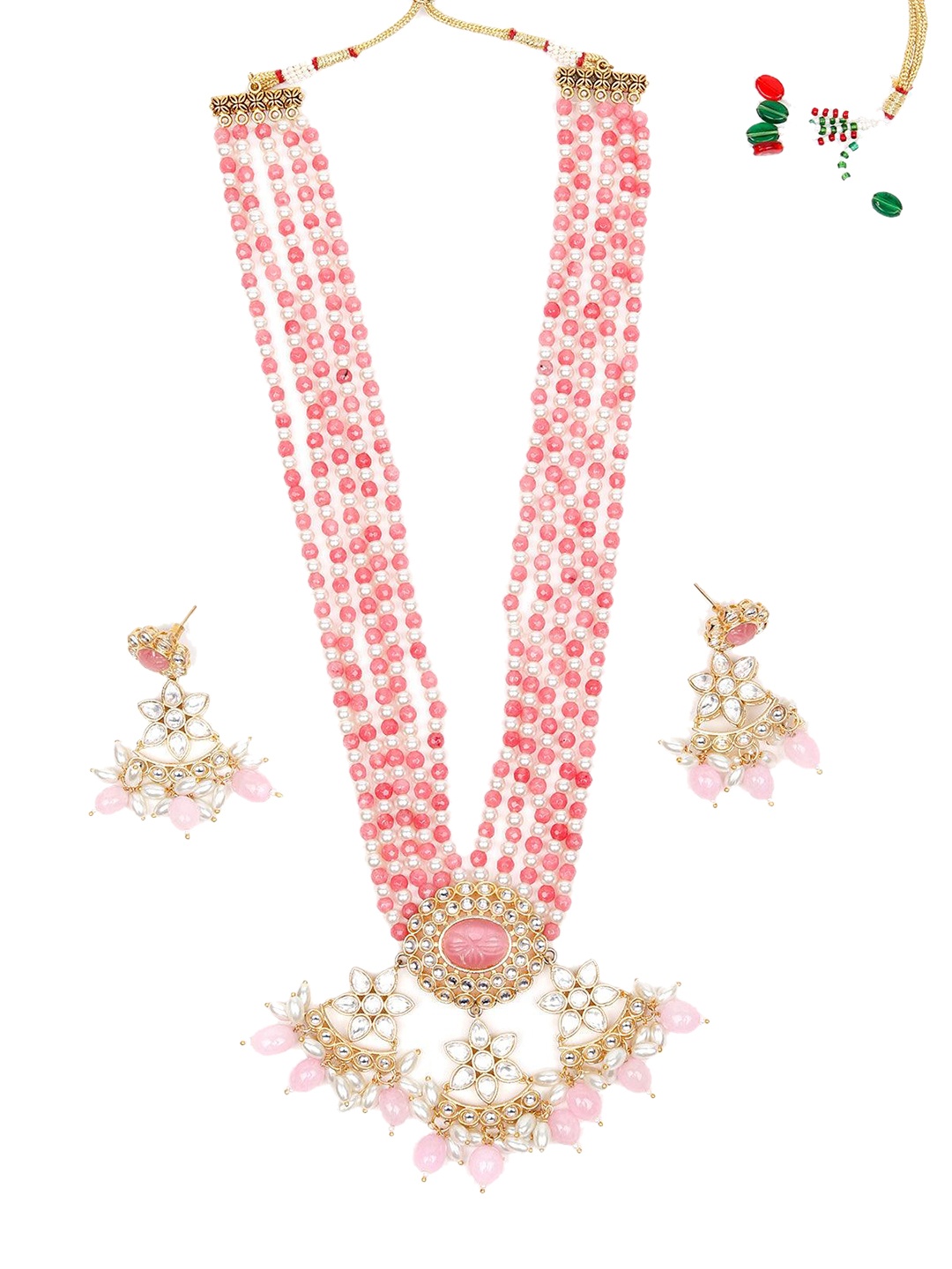 

ODETTE Gold-Plated Stone Studded & Beaded Jewellery Set