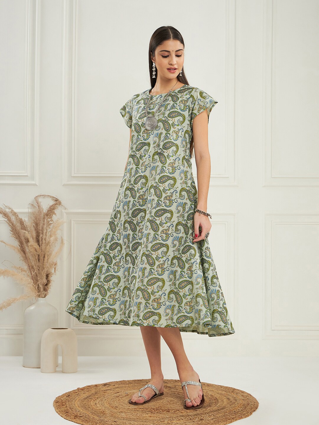 

InWeave Floral Print A-Line Midi Dress, Green