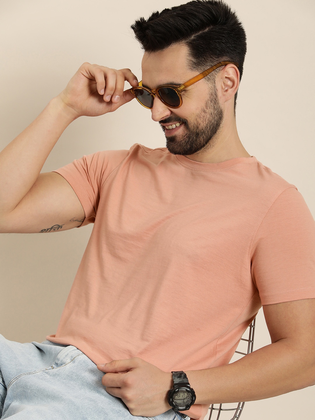 

HERE&NOW Men Peach-Coloured T-shirt