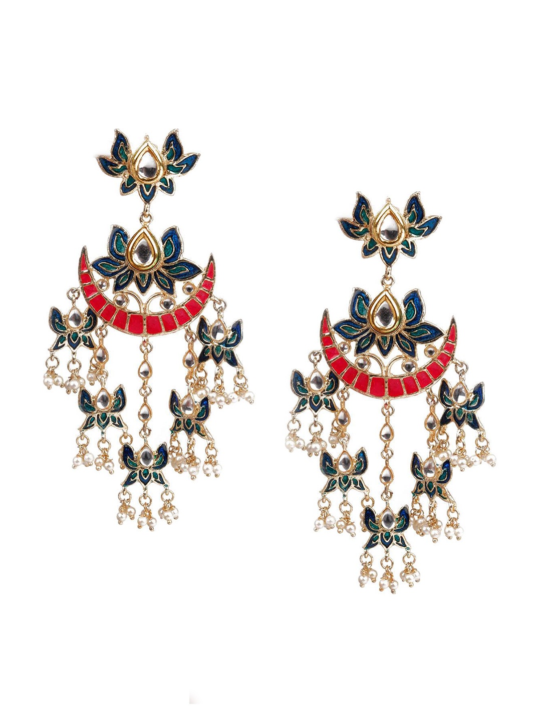 

ODETTE Gold Plated Chandbalis Earrings, Navy blue
