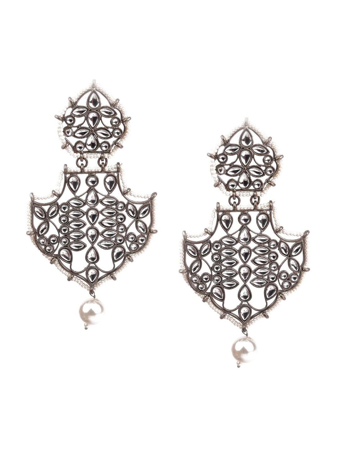 

ODETTE Kundan Studded Contemporary Drop Earrings, Silver