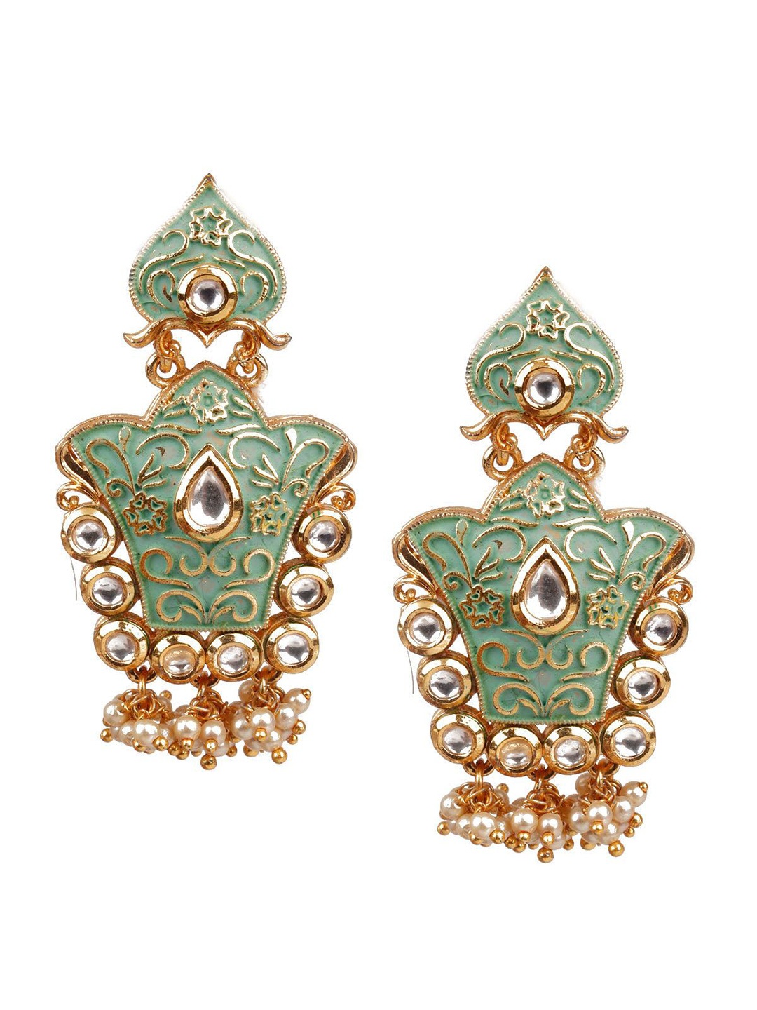 

ODETTE Gold-Plated Kundan Contemporary Drop Earrings