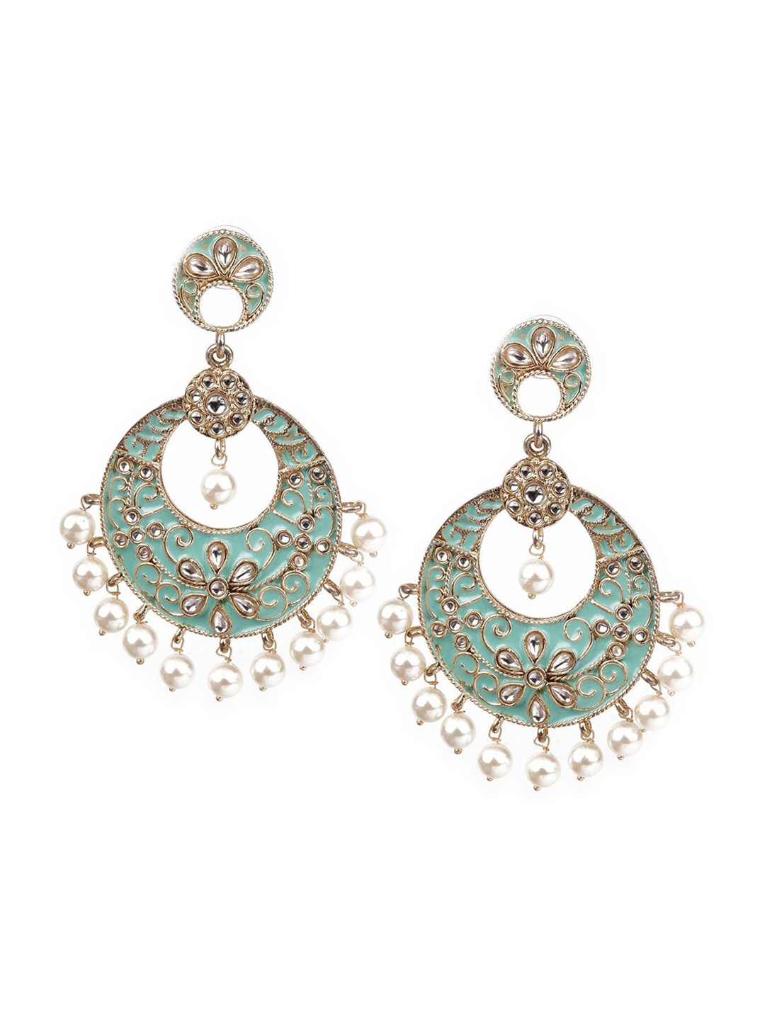

ODETTE Gold-Plated Kundan-Studded & Beaded Chandbalis