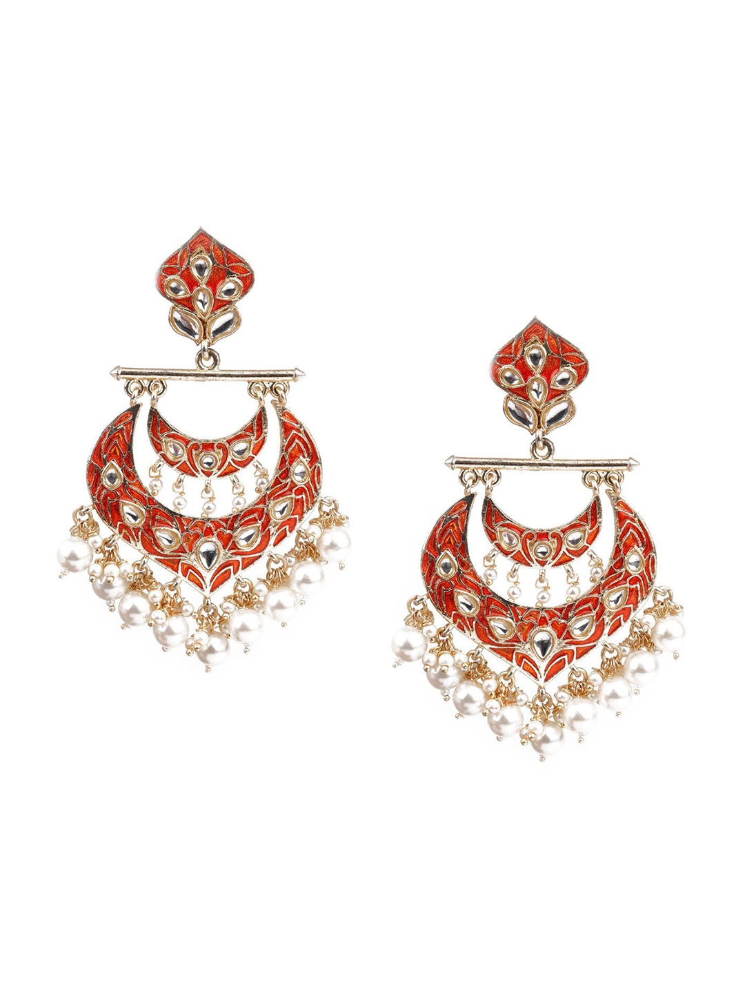 

ODETTE Gold-Plated Contemporary Kundan Chandbalis