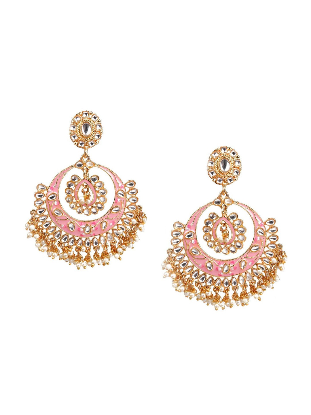 

ODETTE Gold-Plated Contemporary Kundan Chandbalis