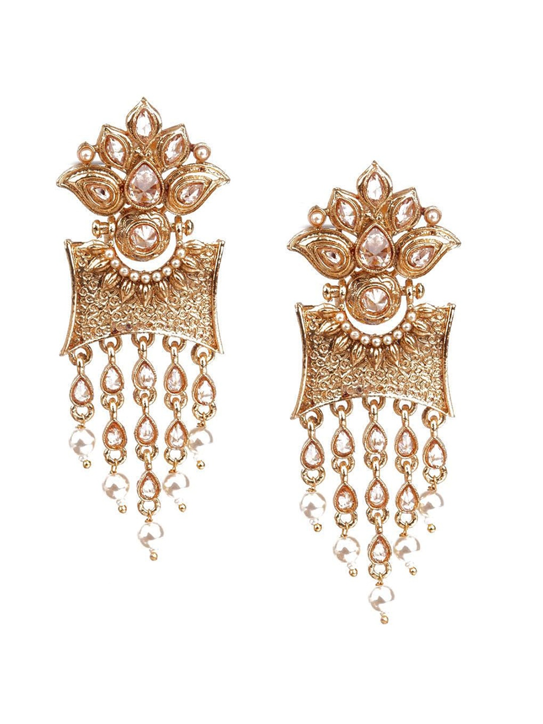 

ODETTE Gold-Plated Contemporary Kundan Drop Earrings