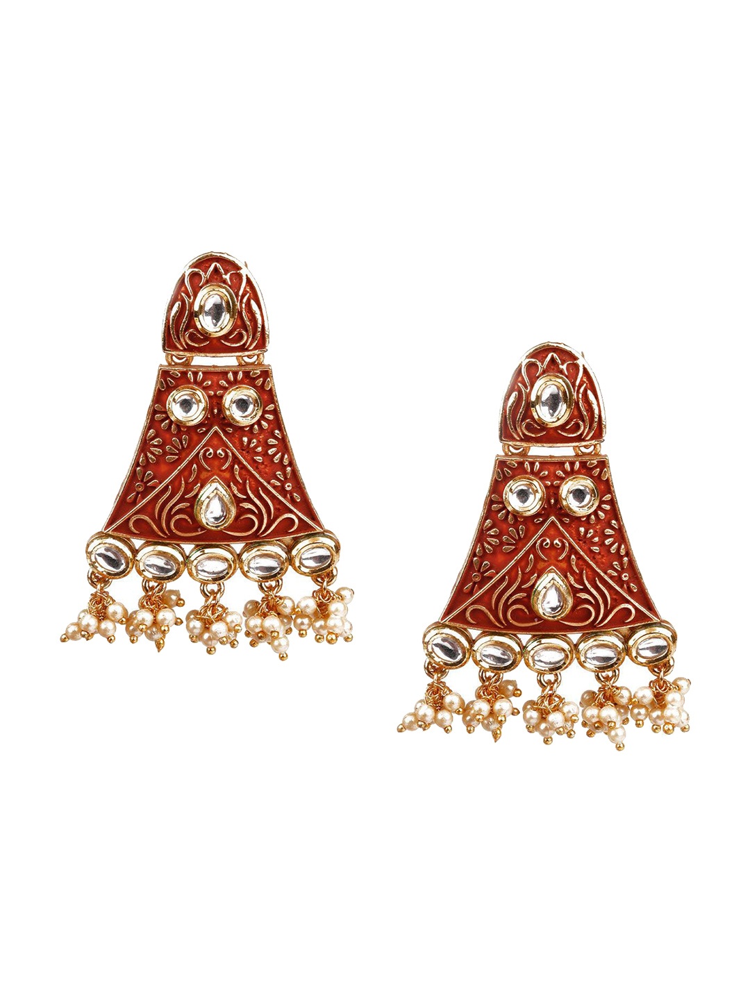 

ODETTE Gold-Plated Contemporary Kundan Drop Earrings