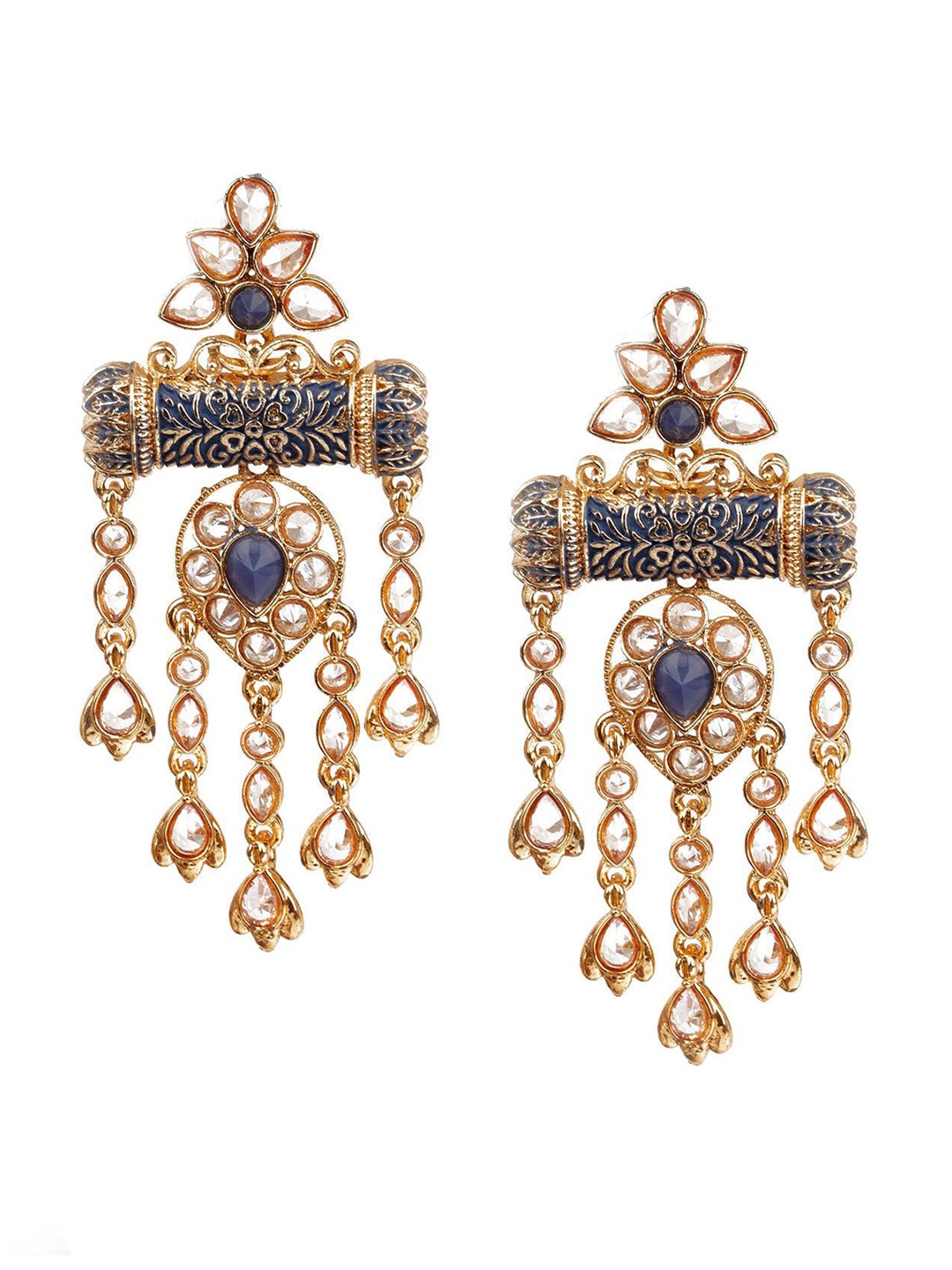 

ODETTE Gold-Plated Kundan Studded Contemporary Drop Earrings