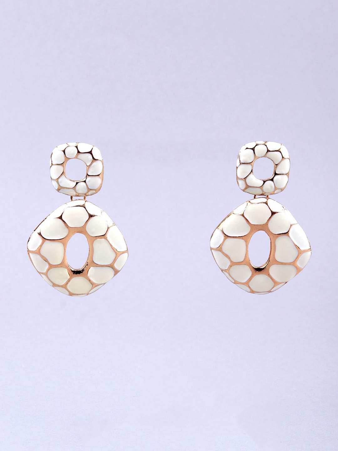 

ODETTE Gold-Plated Contemporary Enamelled Drop Earrings, White