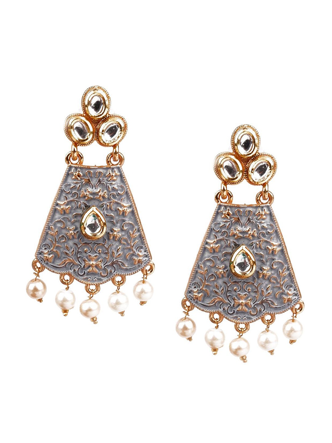 

ODETTE Gold-Plated Contemporary Kundan Drop Earrings, Grey