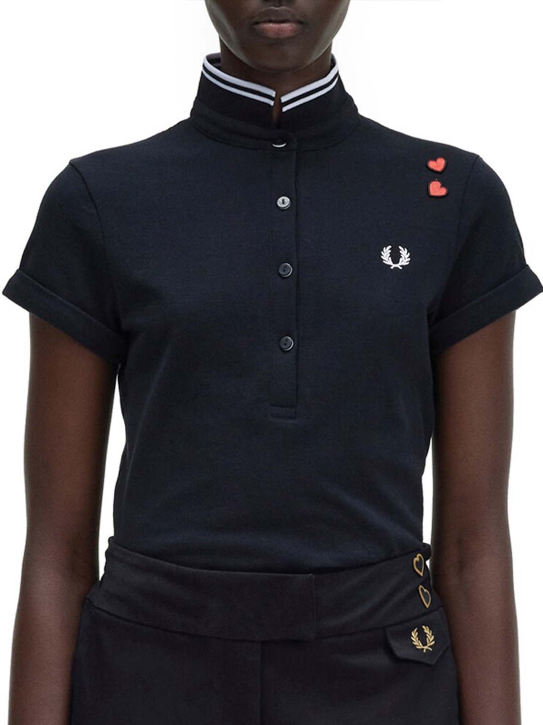 Fred Perry High Neck Cotton T-Shirt, Black