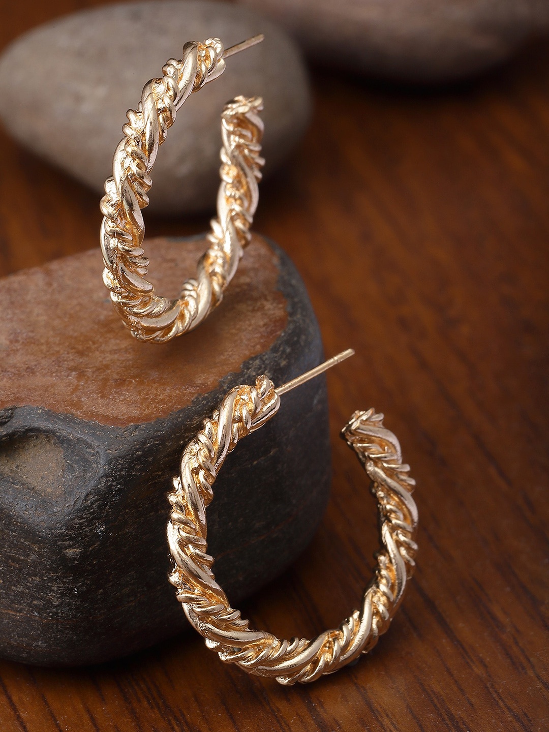 

Bohey by KARATCART Gold-Plated Contemporary Half Hoop Earrings