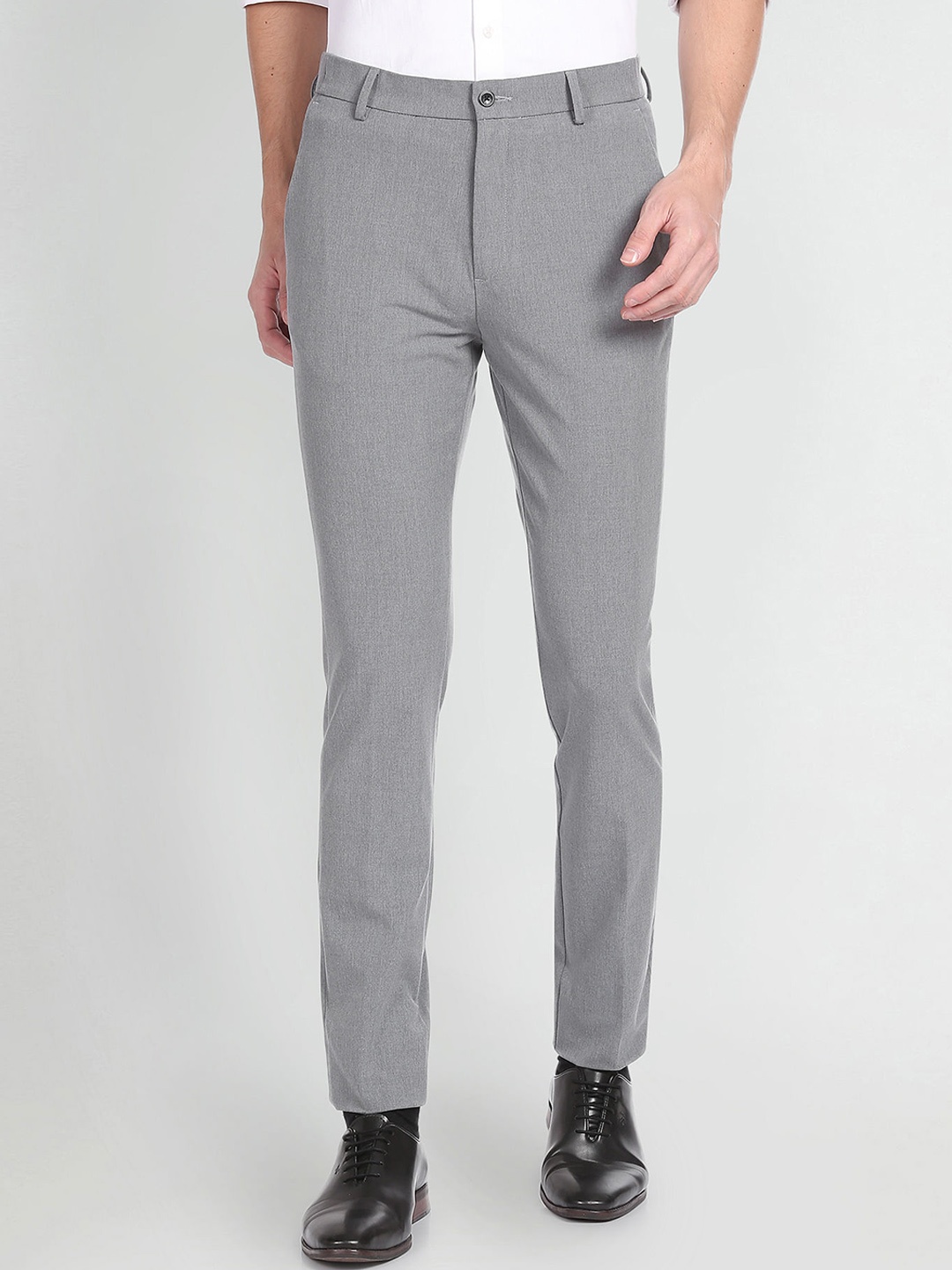 

Arrow New York Mid-Rise Slim Fit Plain Formal Trousers, Grey