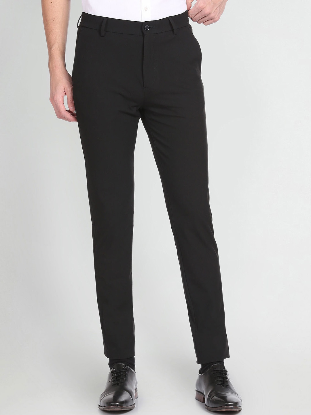 

Arrow New York Mid-Rise Slim Fit Plain Formal Trousers, Black
