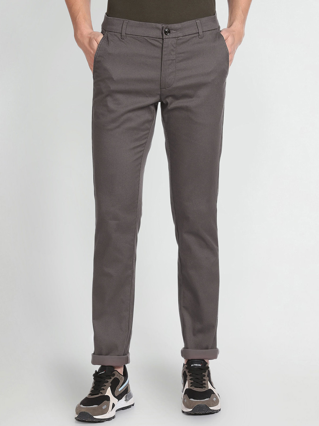 

Arrow Sport Men Slim Fit Low-Rise Chinos Trousers, Grey