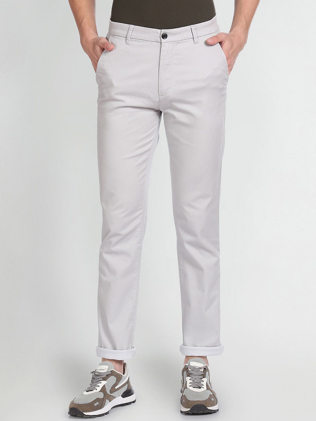 

Arrow Sport Men Slim Fit Low-Rise Trousers, Grey