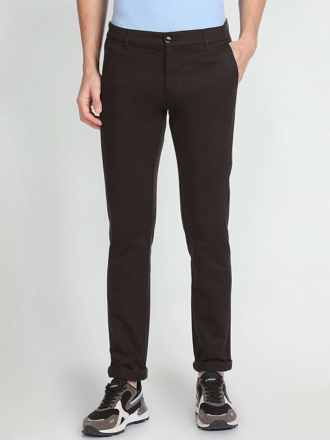 

Arrow Sport Low-Rise Slim Fit Plain Cotton Chinos Trousers, Brown