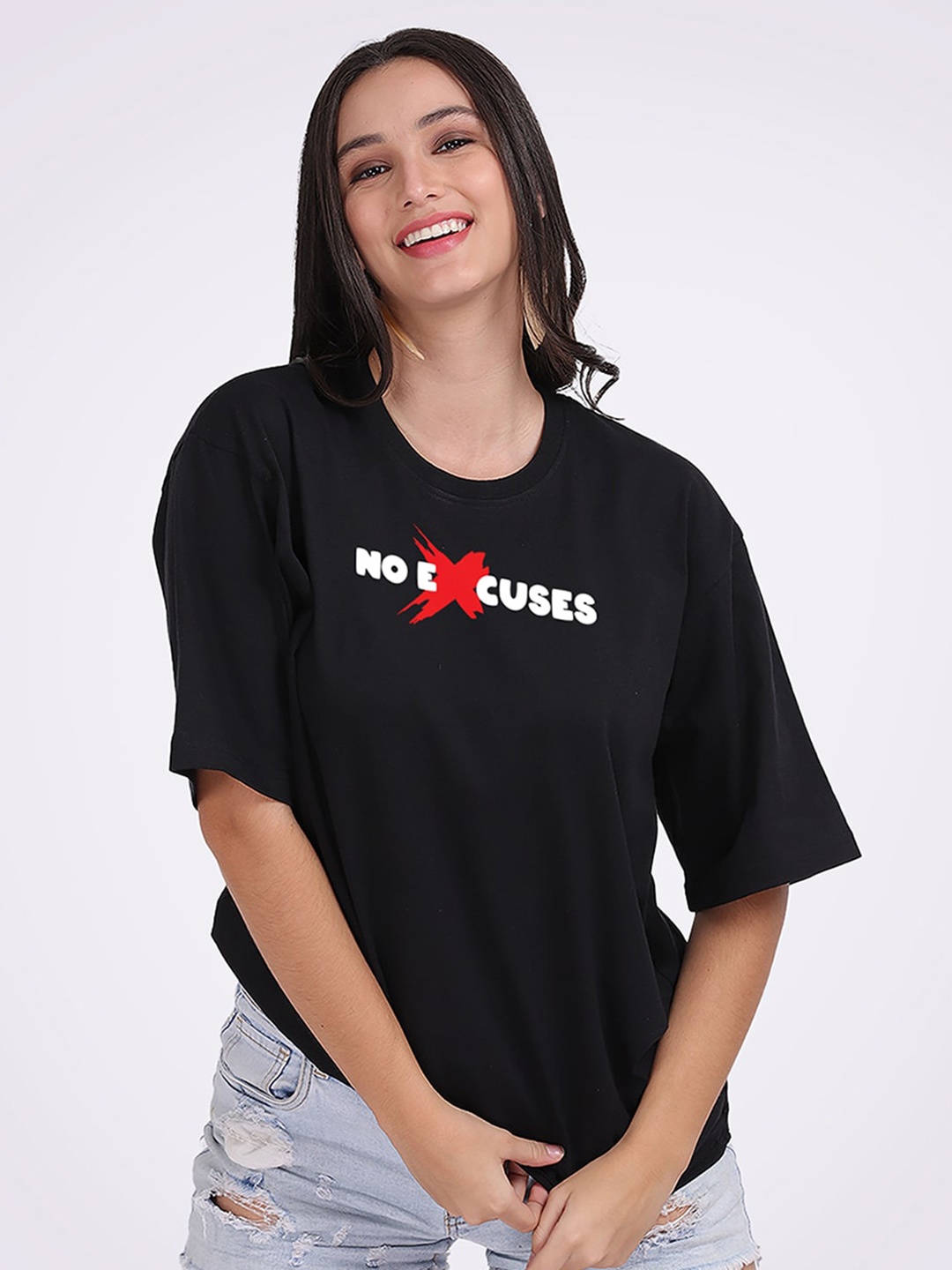 

Mad Over Print Typography Printed Oversized Cotton T-shirt, Black