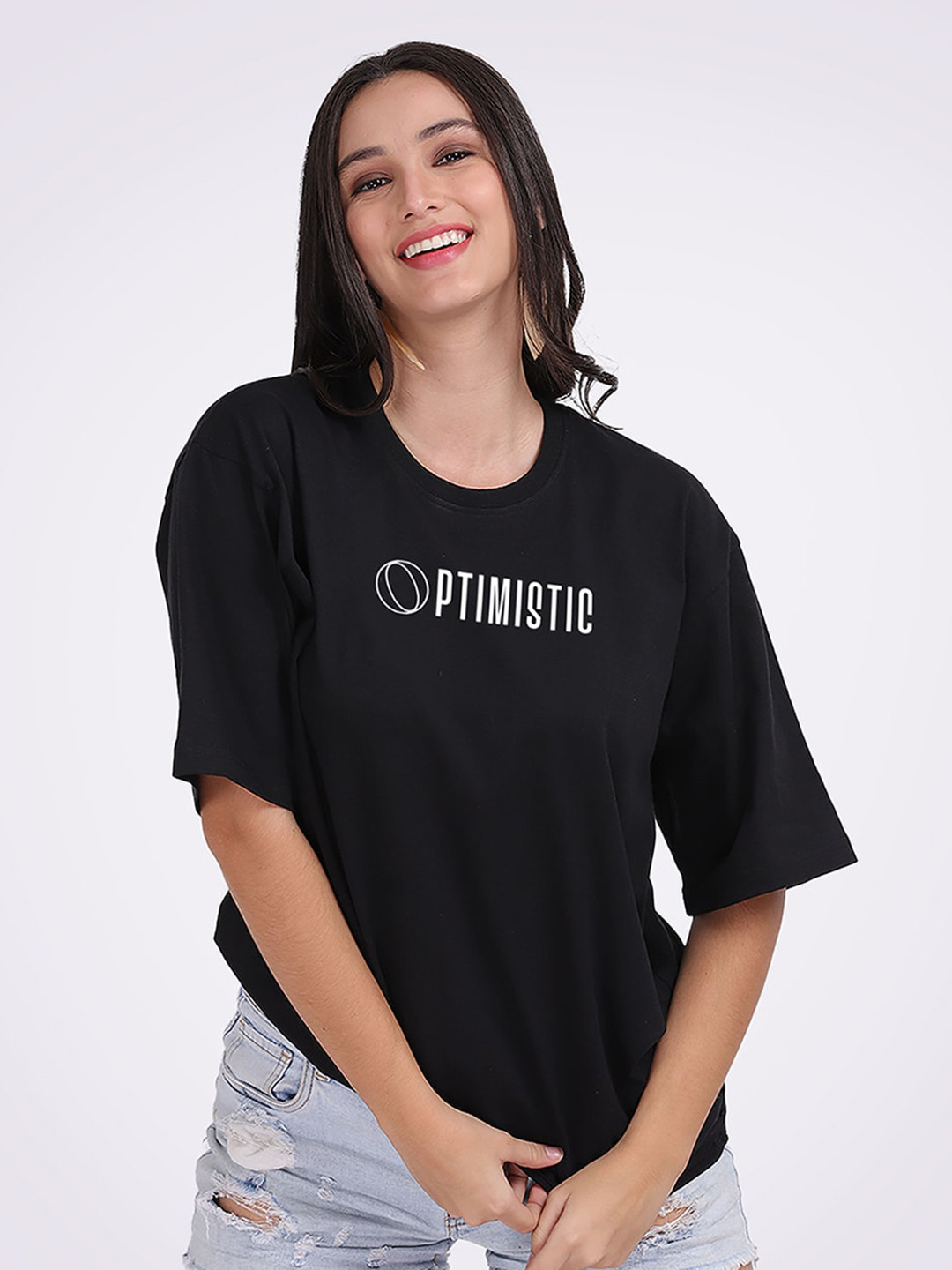 

Mad Over Print Typography Printed Drop-Shoulder Oversized Cotton T-shirt, Black