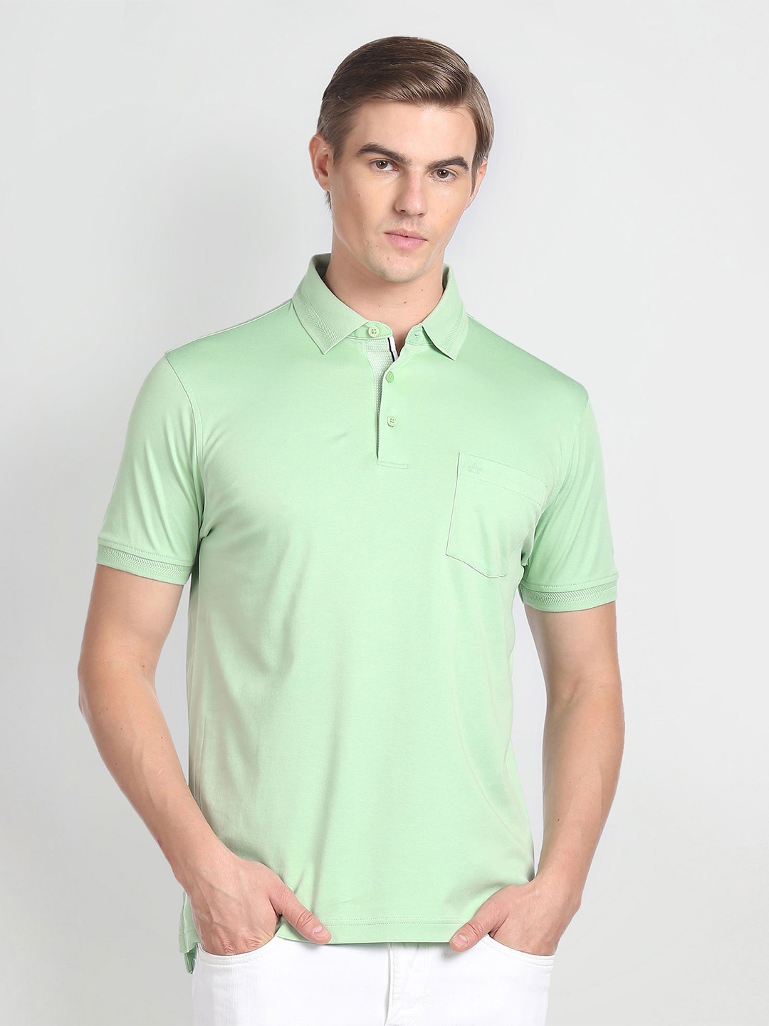 

Arrow Polo Collar Pure Cotton T-shirt, Green