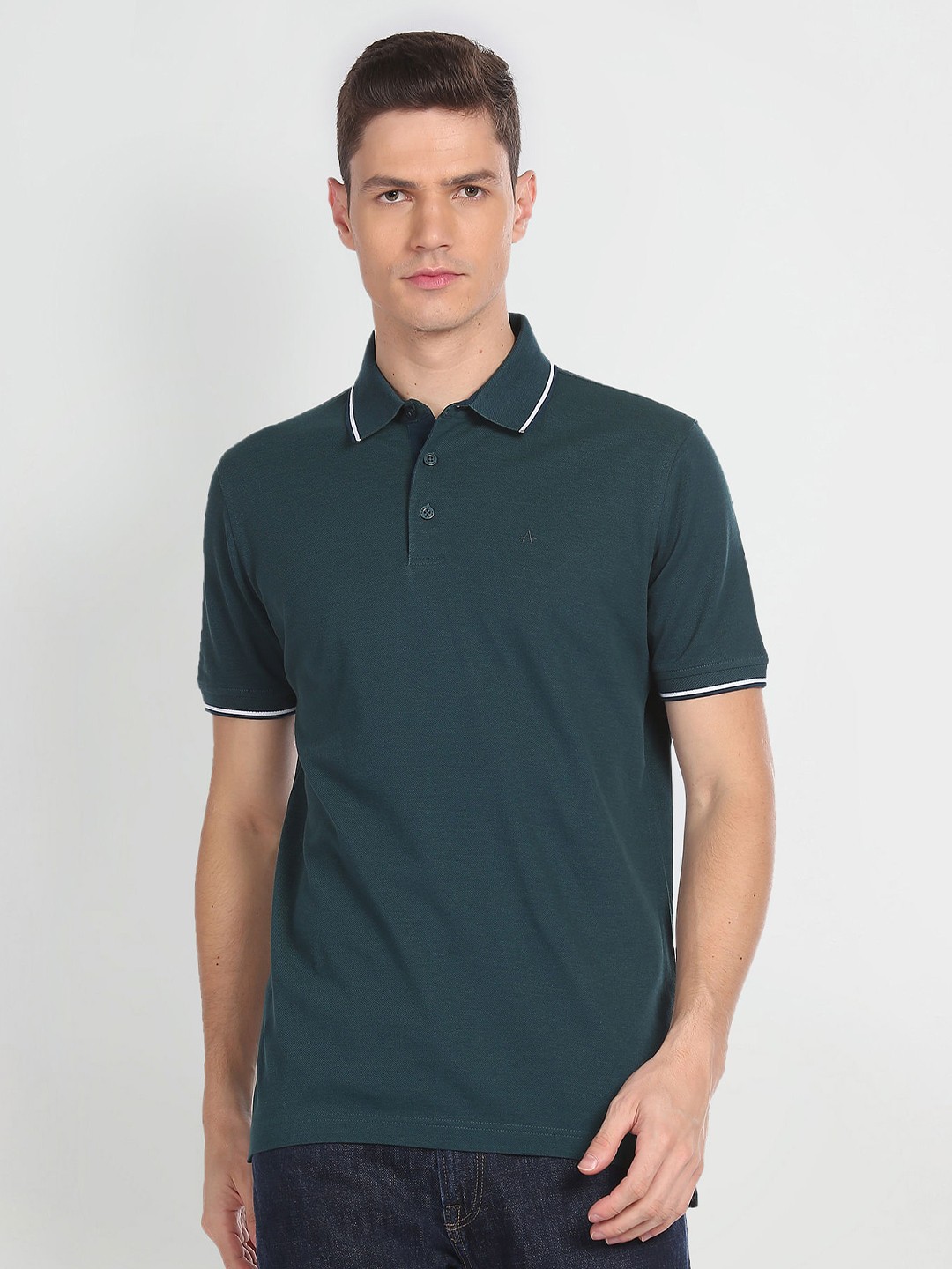 

Arrow Polo Collar Pure Cotton T-shirt, Green