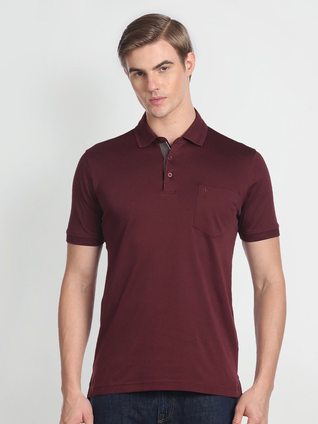 

Arrow Polo Collar Pure Cotton T-shirt, Maroon