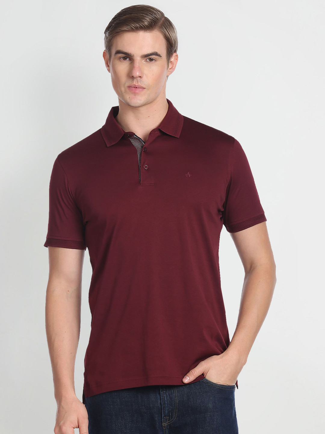 

Arrow Polo Collar Pure Cotton Casual T-Shirt, Maroon