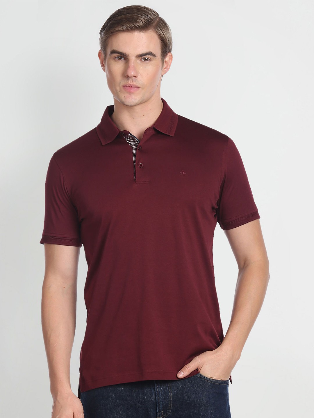 

Arrow Polo Collar Pure Cotton T-Shirt, Maroon