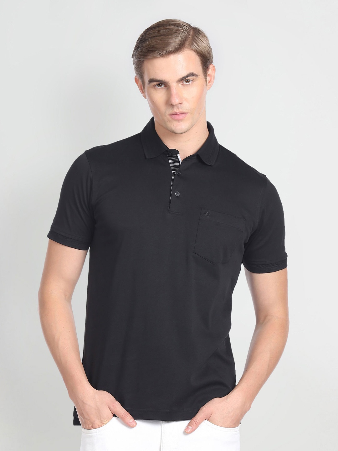 

Arrow Polo Collar Pure Cotton T-shirt, Black