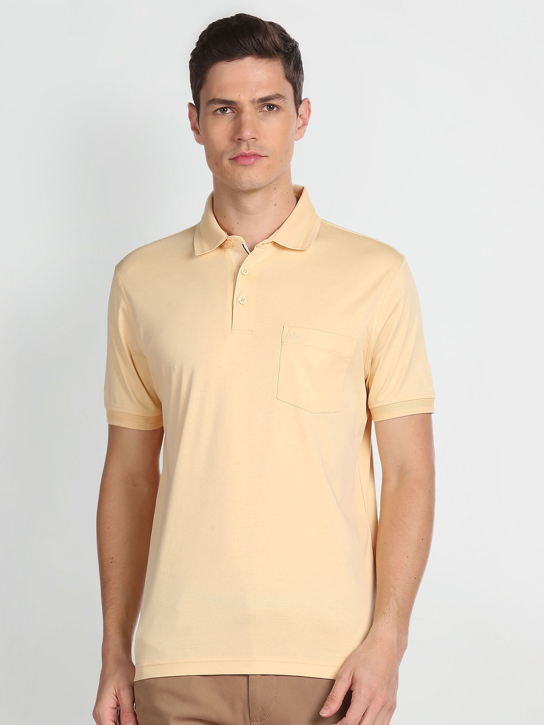 

Arrow Polo Collar Pure Cotton Casual T-Shirt, Yellow