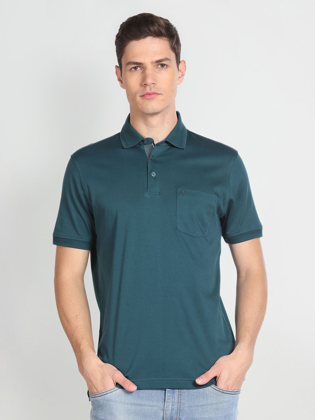 

Arrow Polo Collar Pure Cotton T-shirt, Teal