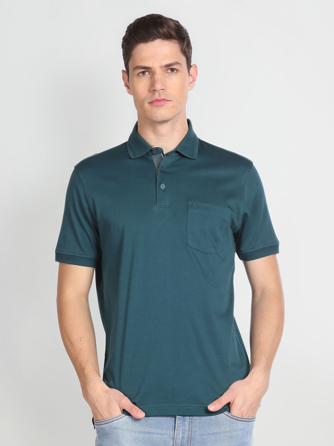 

Arrow Polo Collar Pure Cotton T-shirt, Teal