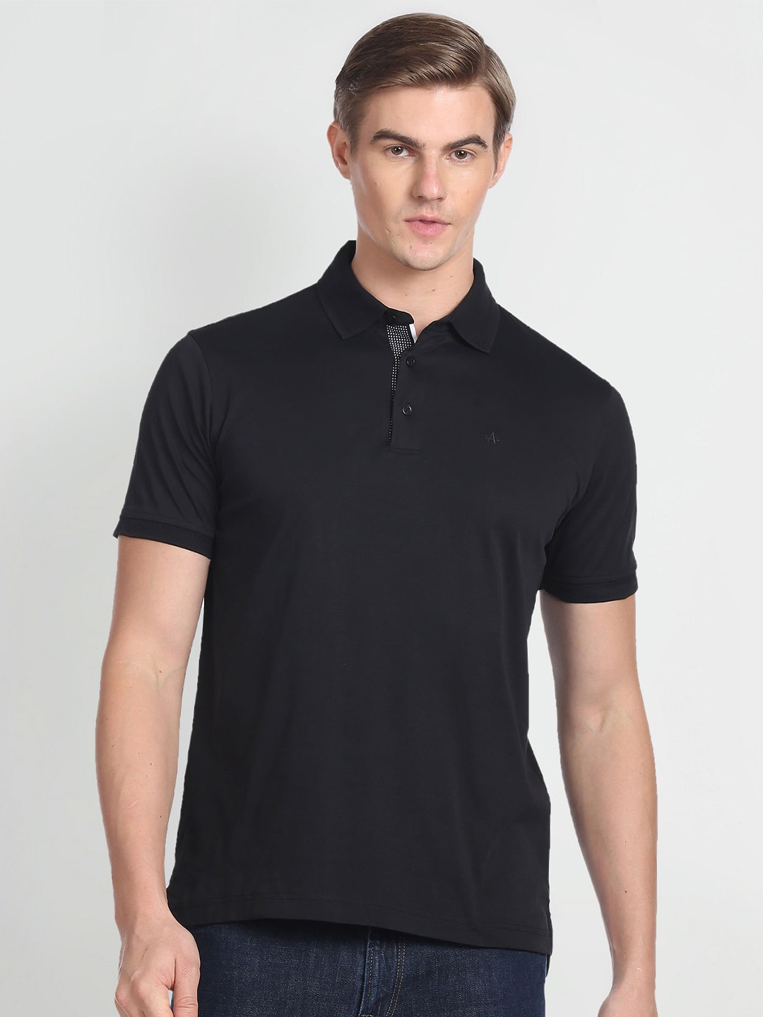 Arrow Polo Collar Pure Cotton T-shirt, Black