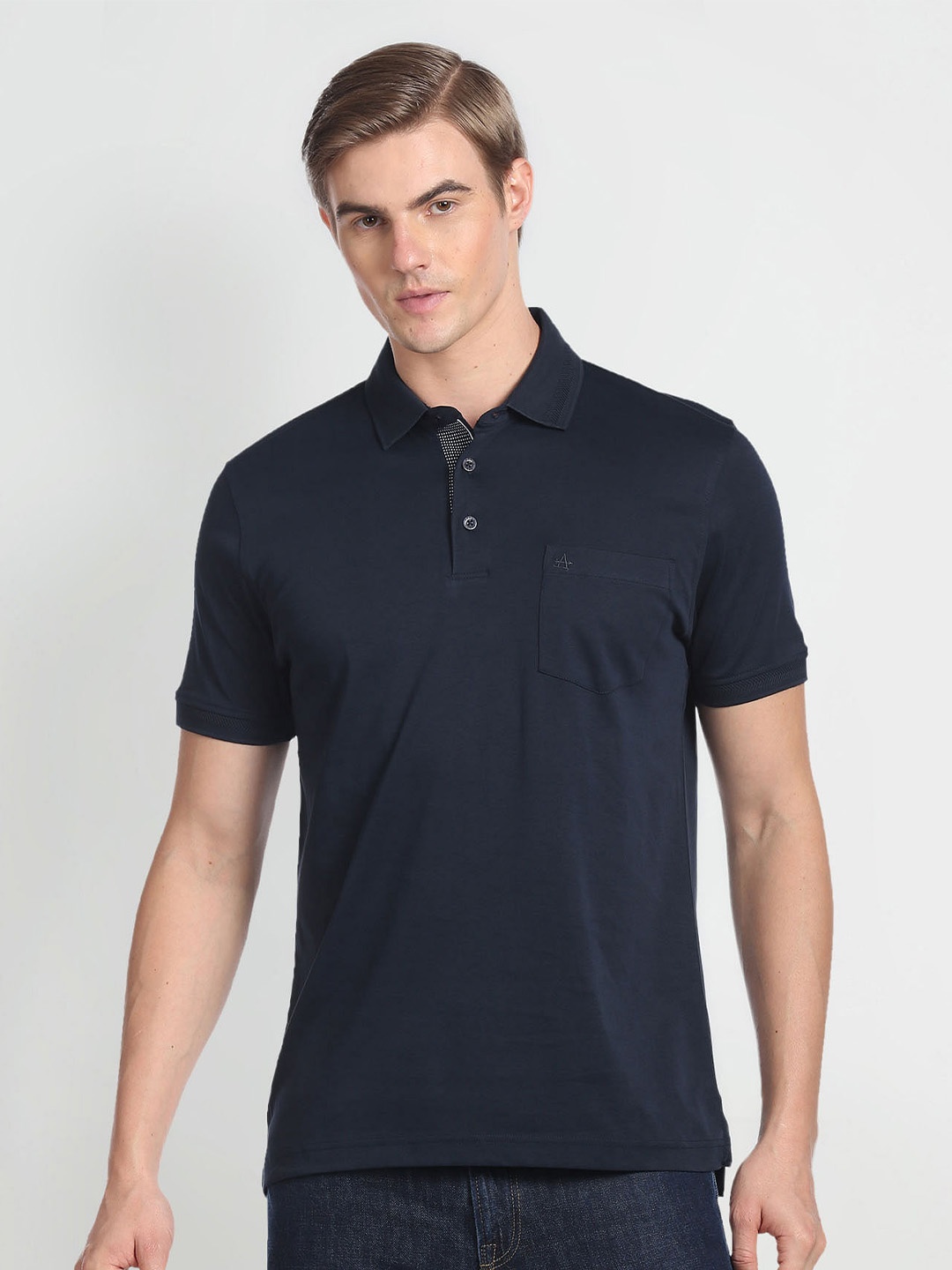 

Arrow Polo Collar Pure Cotton T-shirt, Navy blue