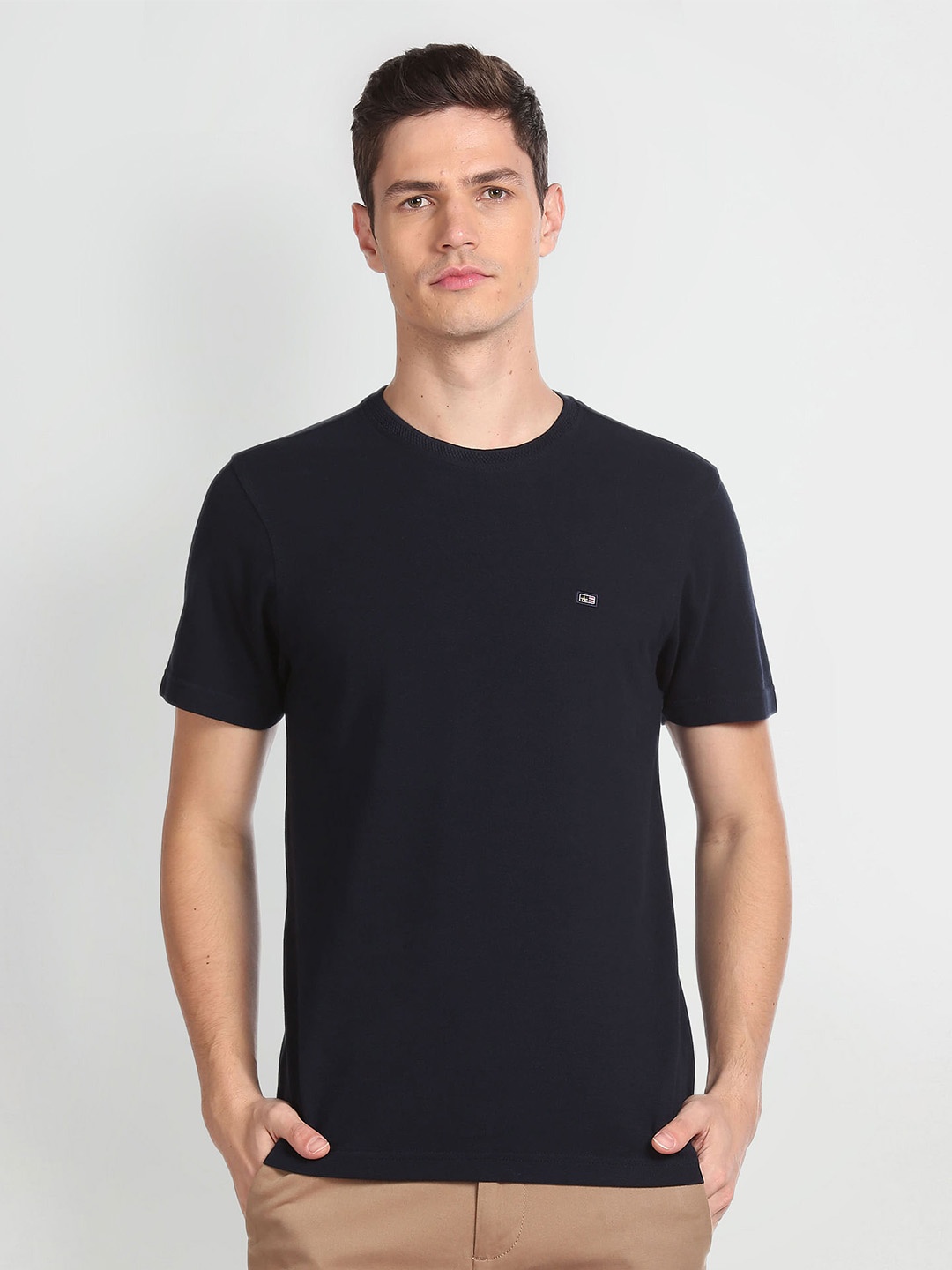 Arrow Sport Round Neck Pure Cotton T-Shirt, Navy blue