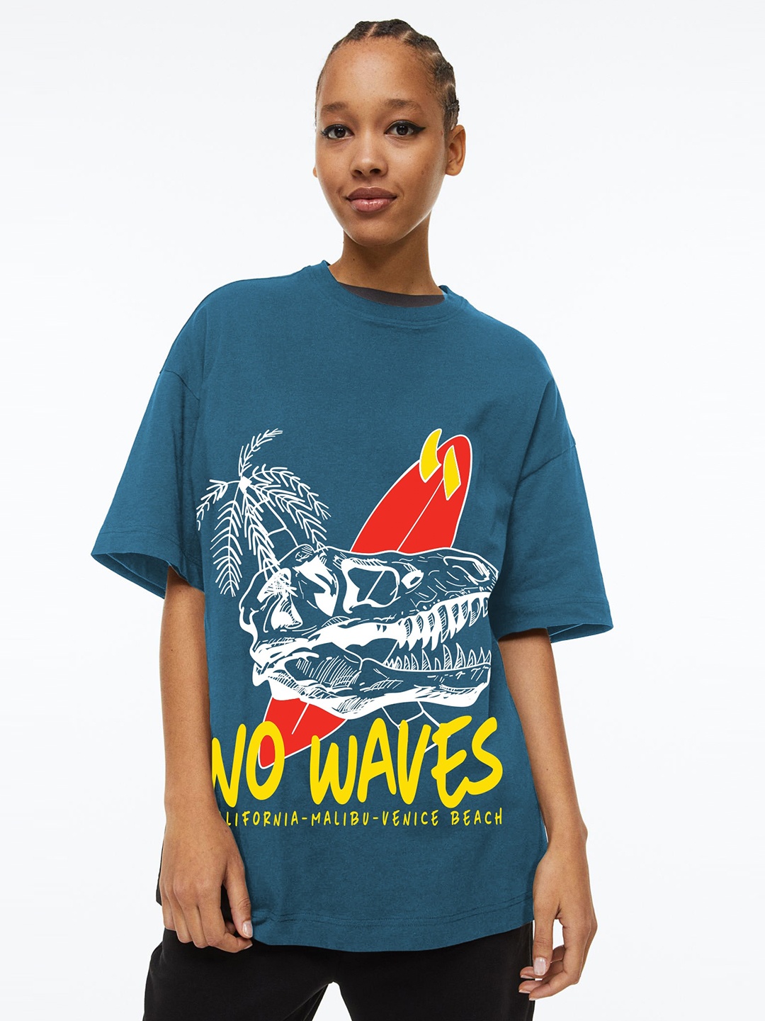 

Manaca Graphic Printed Oversized Organic Cotton T-shirt, Teal
