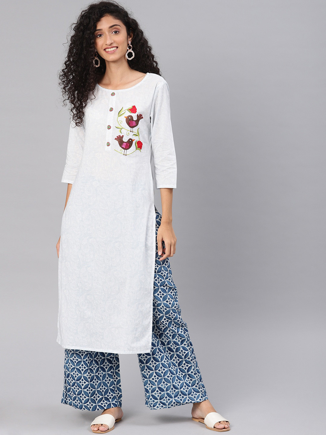 

KALINI Floral Embroidered Thread Work Kurta, White