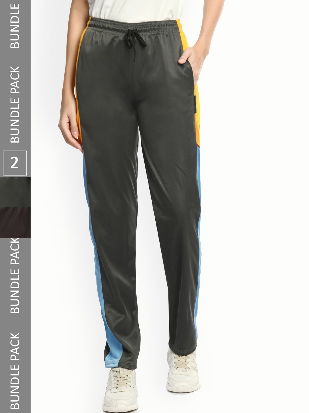 

IndiWeaves Women Pack Of 2 Colourblocked Mid-Rise Track Pants, Grey