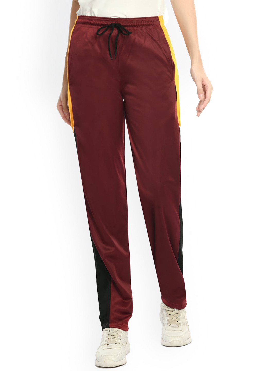 

IndiWeaves Women Side Striped Track Pants, Maroon