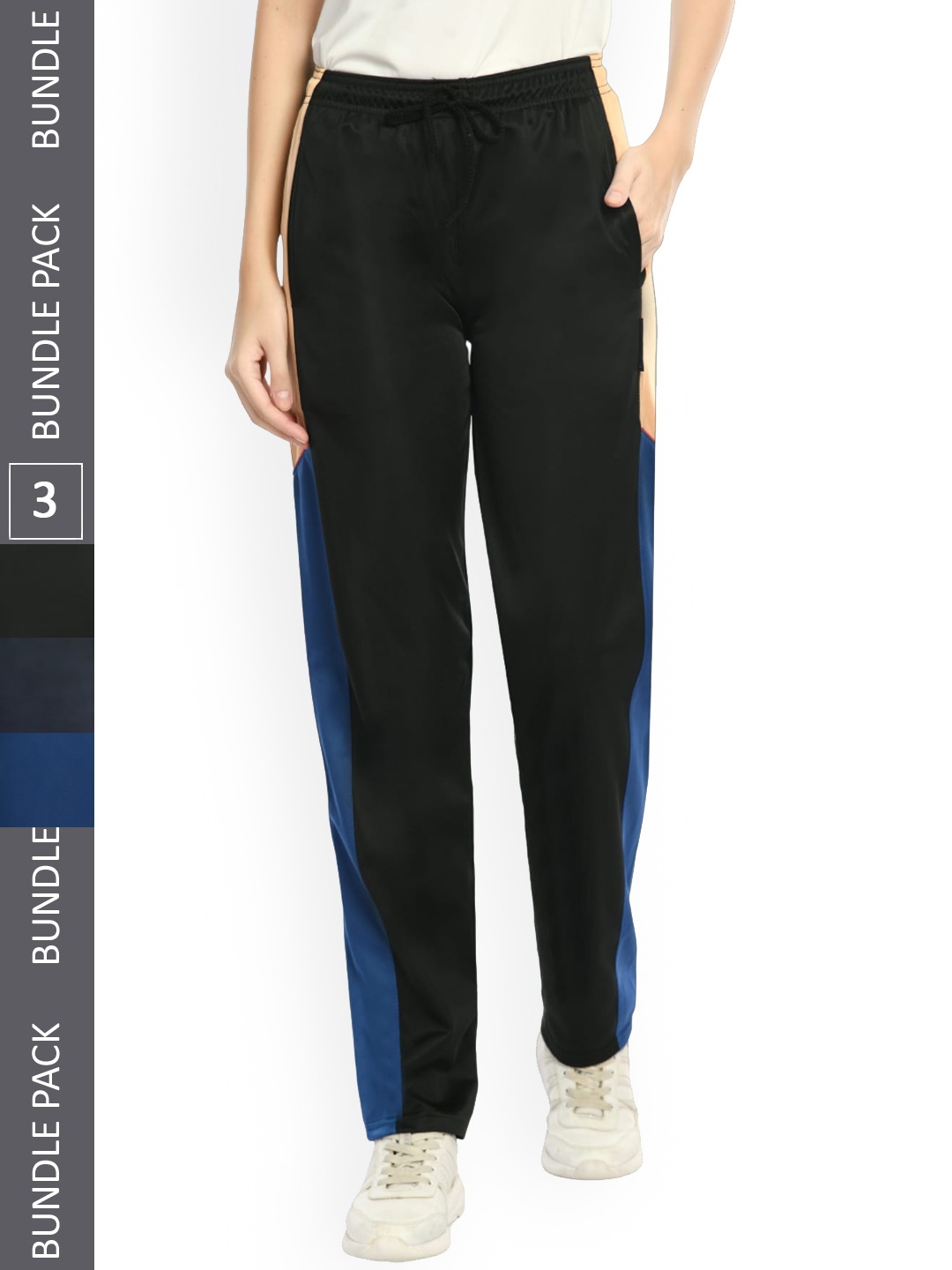 

IndiWeaves Women Pack Of 3 Colourblocked Track Pants, Black