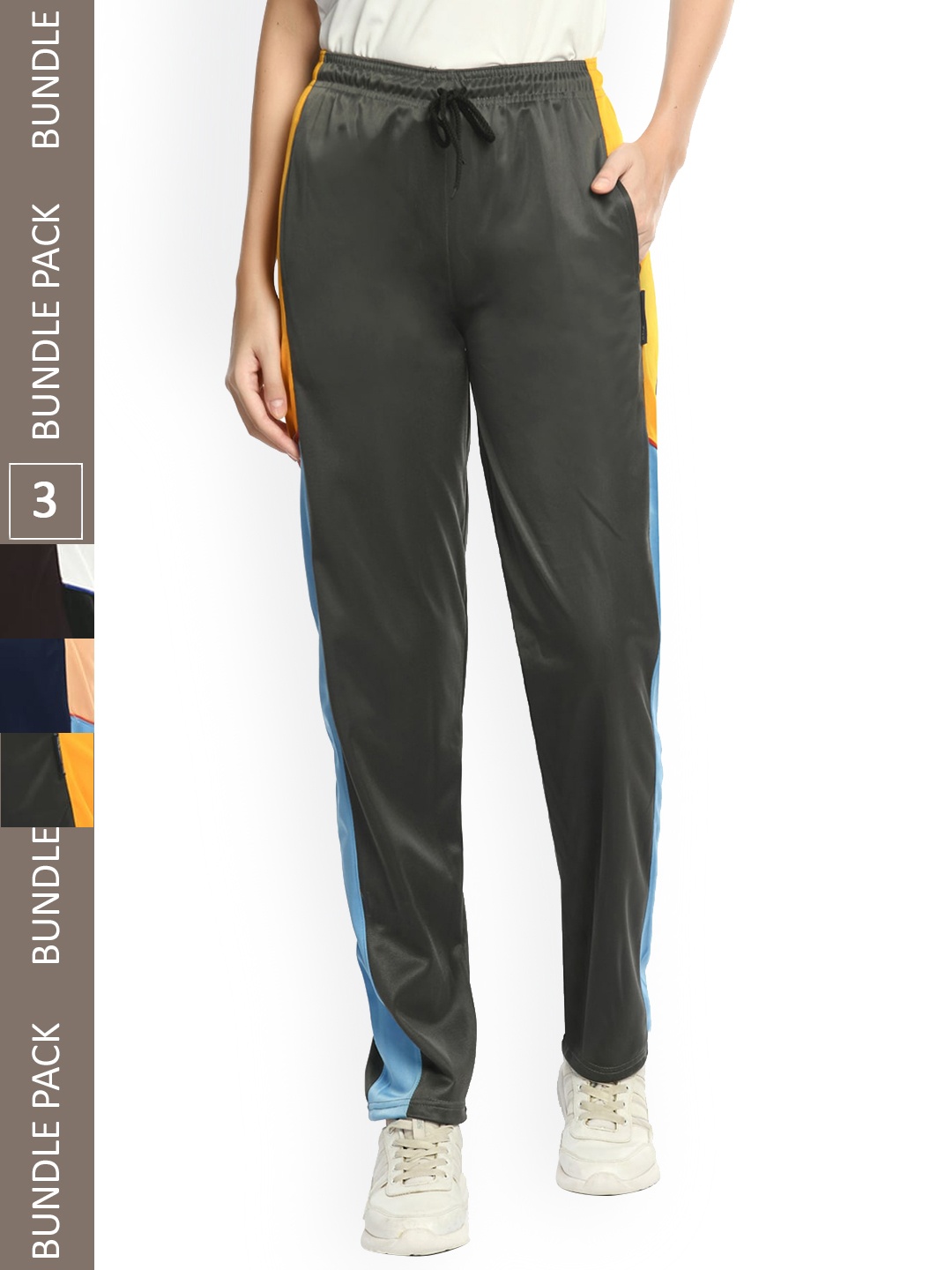 

IndiWeaves Women Pack Of 3 Mid-Rise Track Pants, Brown