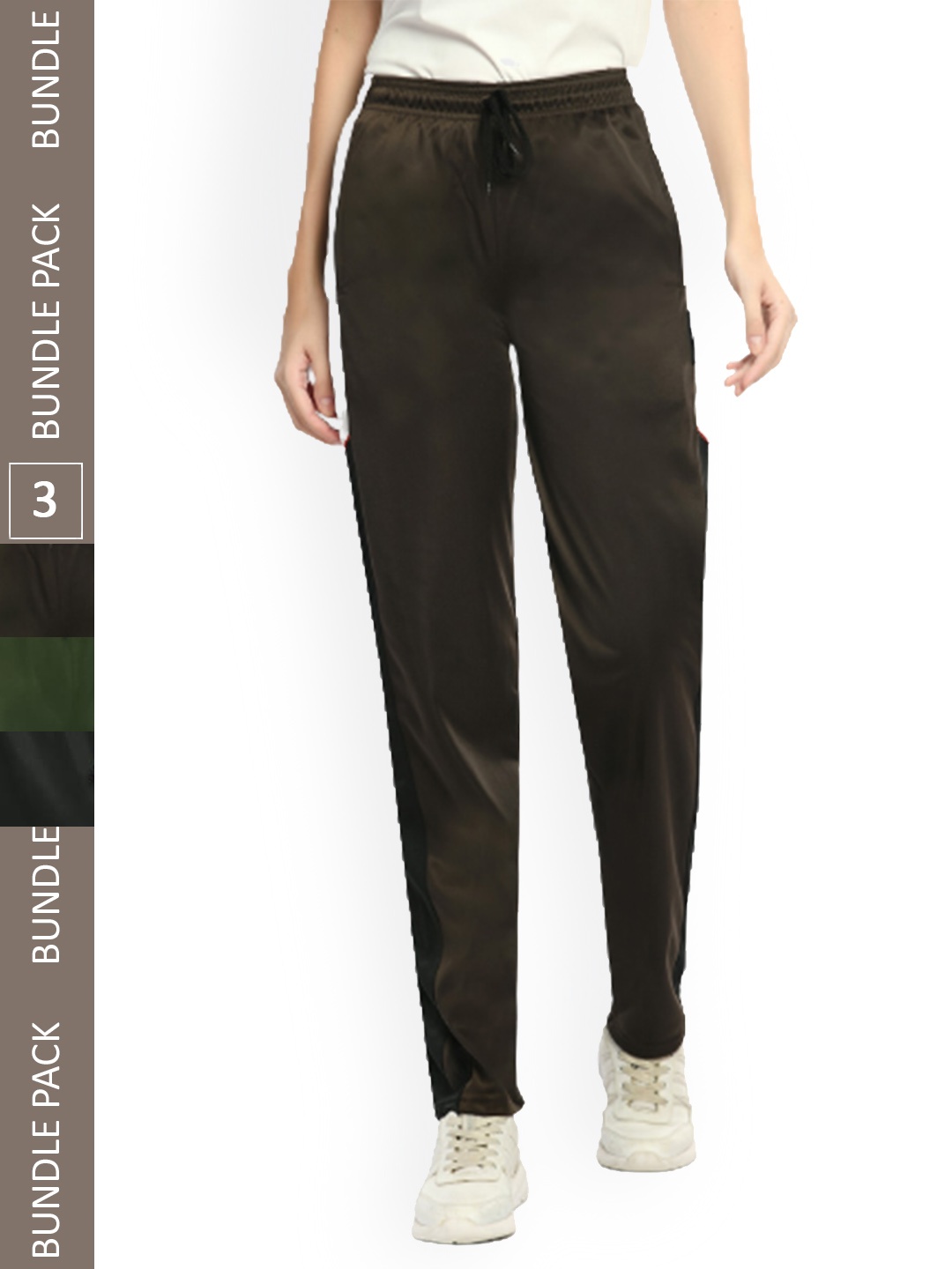 

IndiWeaves Women Pack Of 3 Colourblocked Mid-Rise Track Pants, Brown