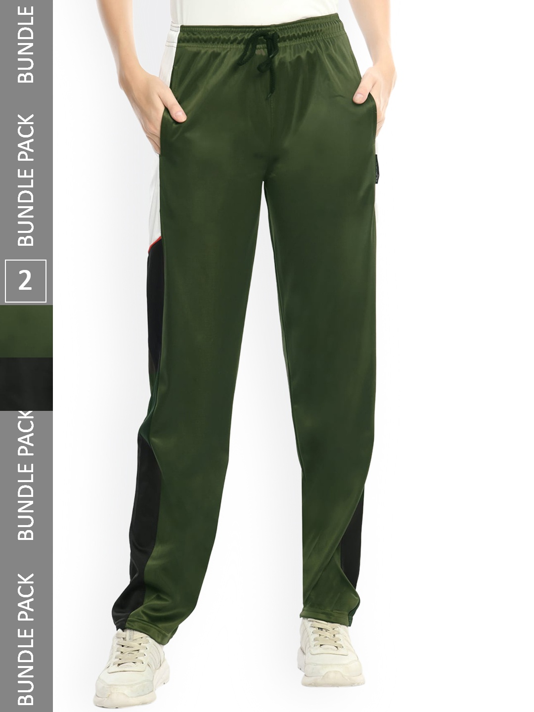 

IndiWeaves Women Pack Of 2 Mid-Rise Colourblocked Track Pants, Green