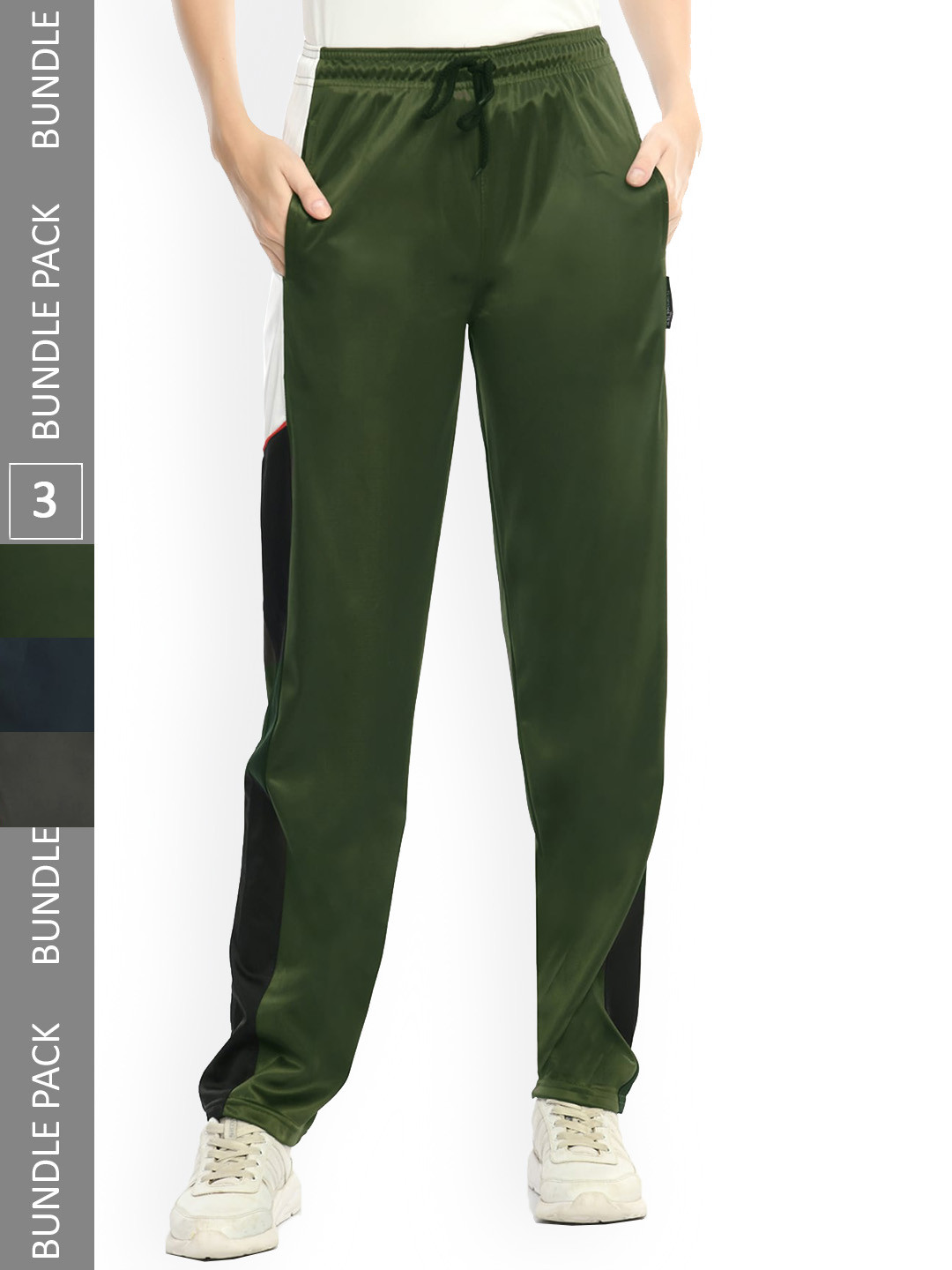 

IndiWeaves Women Pack Of 3 Mid-Rise Track Pants, Olive