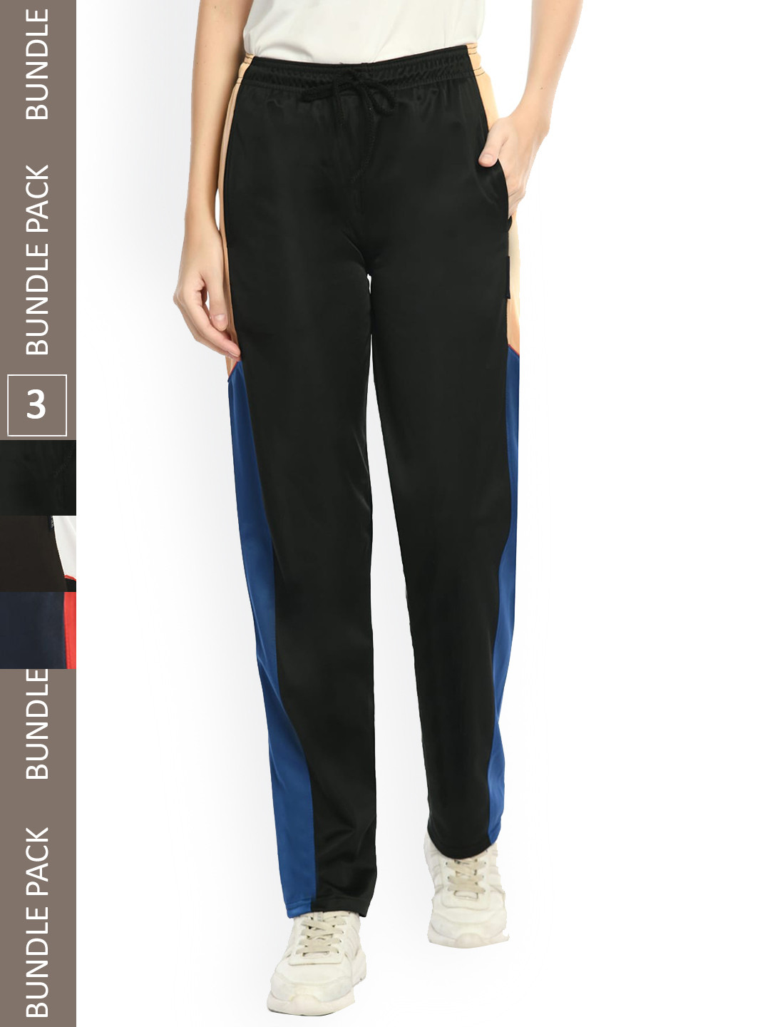 

IndiWeaves Women Pack Of 3 Side Striped Track Pants, Blue