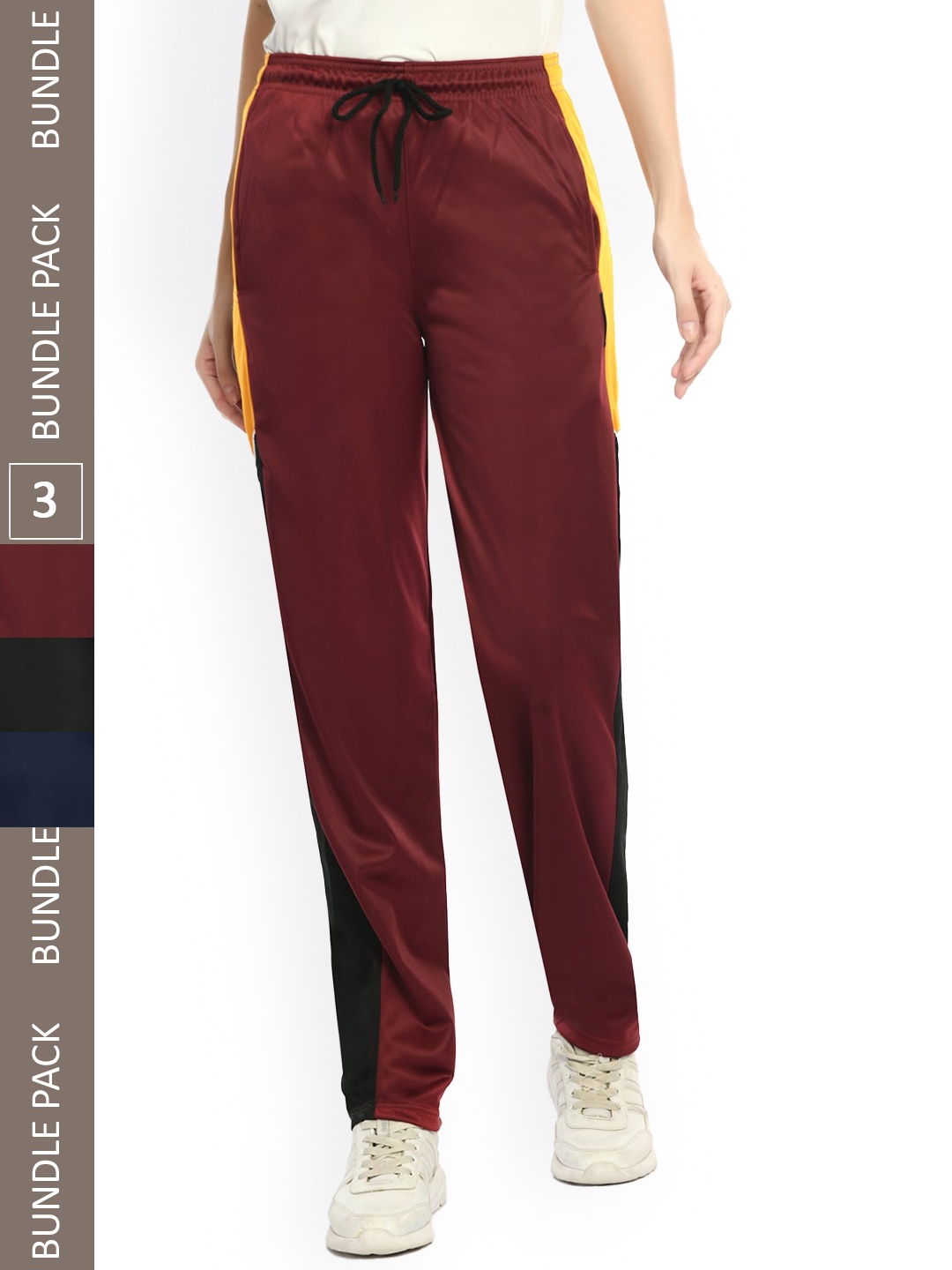 

IndiWeaves Women Pack Of 3 Mid-Rise Track Pants, Maroon